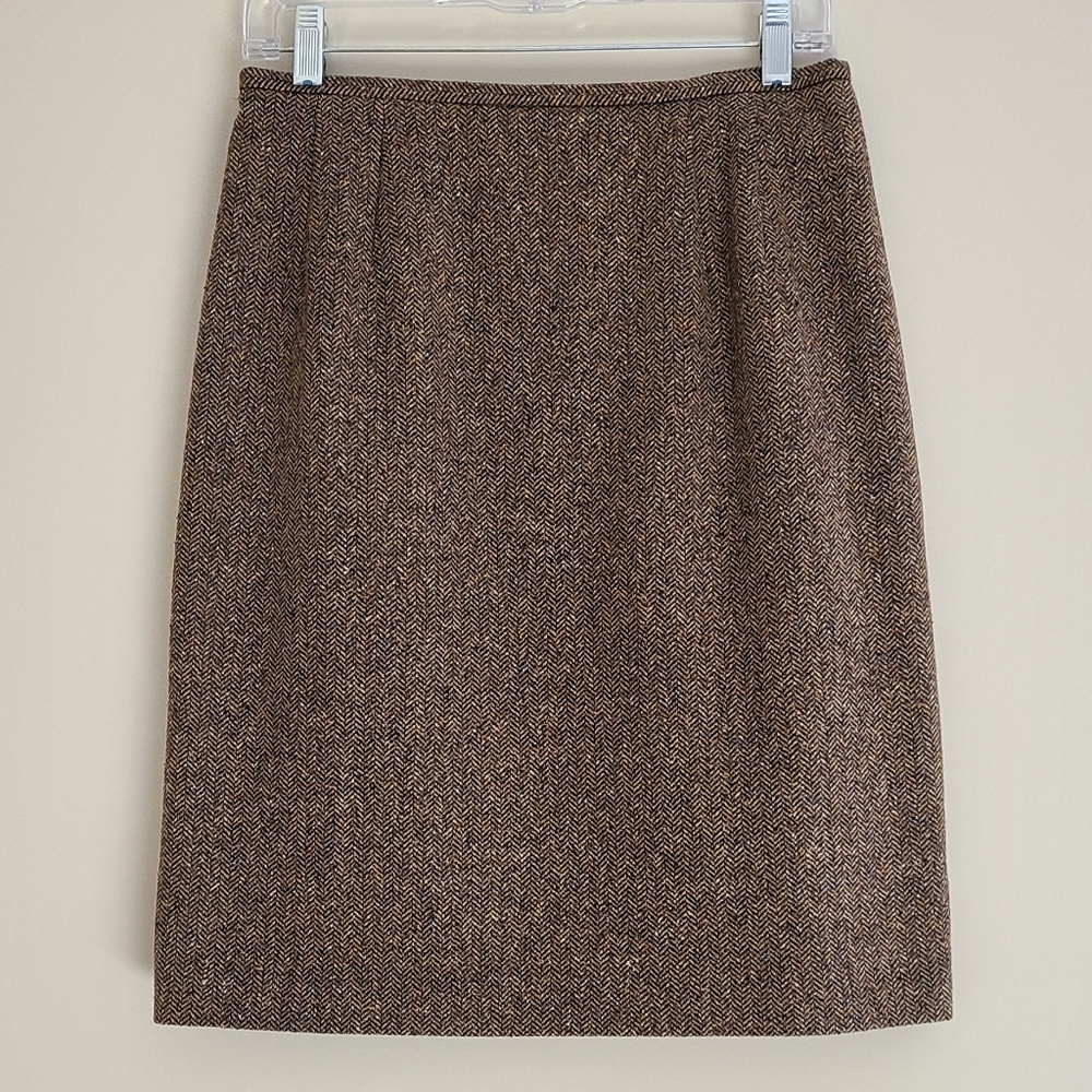Talbots Brown Herringbone Wool Silk Blend Skirt Lined Size 8
